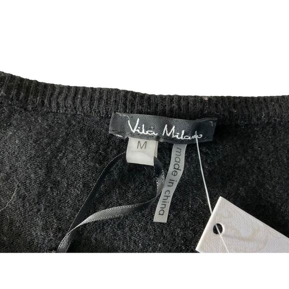Vita Milano Black Sweater Studded Trim V-Neck Medium New - Picture 7 of 13